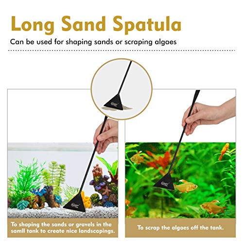 hygger Long Stainless Steel Premium Aquarium Tools, 4 PCS Aquatic Plant Tweezers Scissors Spatula Kits Comes with 1 Cleaning Cloth, for Fish Tank Starters - color: Black