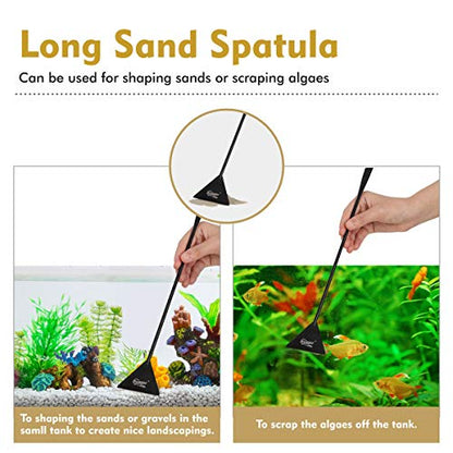 hygger Long Stainless Steel Premium Aquarium Tools, 4 PCS Aquatic Plant Tweezers Scissors Spatula Kits Comes with 1 Cleaning Cloth, for Fish Tank Starters - color: Black