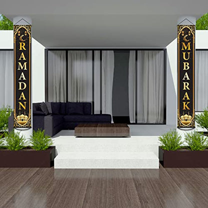 Ramadan Mubarak Banner Eid Mubarak Door Sign Hanging Banners Decoration Set for Ramadan Themed Party Indoor and Outdoor Party Supplies Decorations