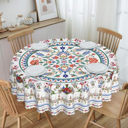 Boho Floral Tablecloth, Vintage Farmhouse Ceramic Mexican Floral Abstract Baroque Pattern Water Resisitant Wipeable Table Cover for Dining Kitchen Room Home Party Holiday Decor 36 inch Round - color: Tc-ceramic05, size: 36" (Round)