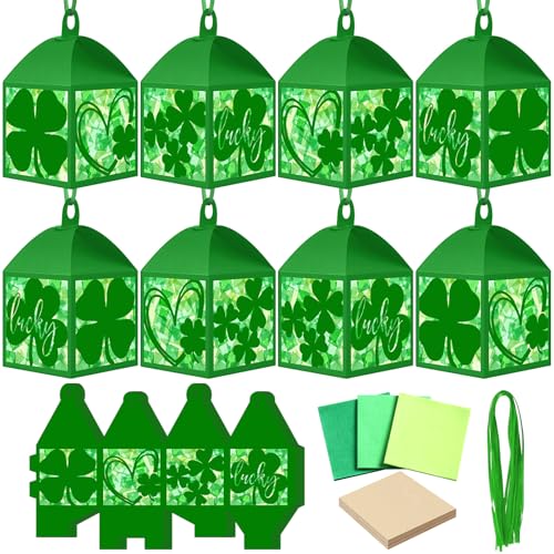 Maitys 16 Sets St. Patrick's Day Paper Lantern Ornaments Craft Kit for Adults, DIY Irish Clovers Shamrocks Lanterns with Tissue Paper Glue Handcrafts for Home Activities Decorations - style: Irish