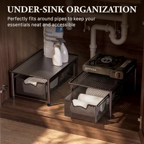 Simple Houseware Stackable Cabinet Basket Drawer Organizer, Bronze - color: Bronze, size: 1-Tier