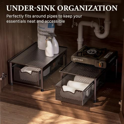 Simple Houseware Stackable Cabinet Basket Drawer Organizer, Bronze - color: Bronze, size: 1-Tier