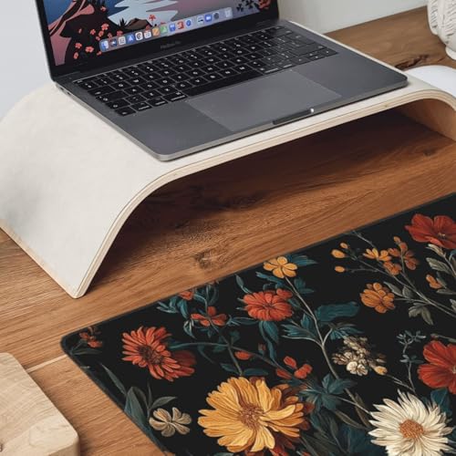 XXL Gaming Mouse Pad 35.4 x 15.7 Inch, Large Floral Desk Mousepad with Vintage Botanical Design, Water-Resistant, Stitched Edges, Non-Slip Rubber Base Desk Mat for Gaming & Office
