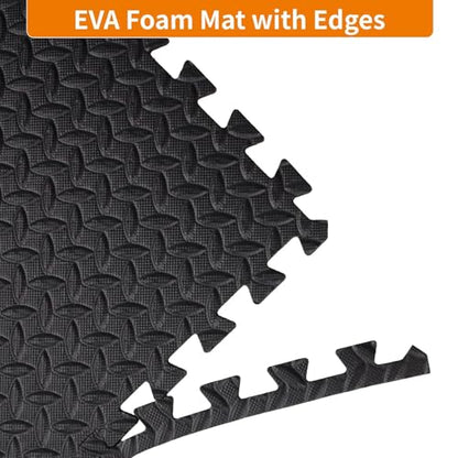 Interlocking Puzzle Exercise Mat, EVA Foam, 20" x 20", 1 cm Thick, Black, 24 Pieces, 64 Sq Ft, for Home Gym, Fitness Equipment and Play Areas (24, Black) - color: Black