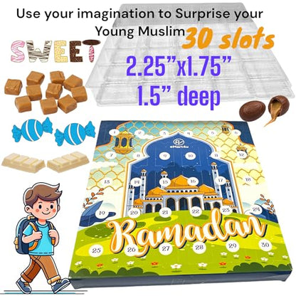 Ramadan Advent Countdown Calendar Eid Gift Surprise Calendar Box for Kids Count down for Boys 13"x13" [Age 4,5,6,7 yrs] (Boy Gift - Blue) - color: Boy Gift - Blue