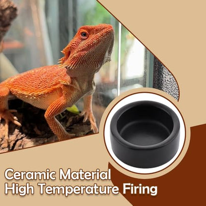 3 Pack Reptile Ceramic Feeding Bowl Food and Water Dish Anti Escape Bowl for Small Reptile Spider Lizard Gecko Frog Turtle Hermit Crab (Black)