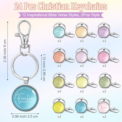 Equsion 24 Pcs Christian Keychain Gift Bulk Mini Bible Keychains with Verse Religious Keychain Gifts for Church Bible Study Group (Macaron) - color: Macaron