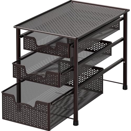 Simple Houseware Stackable 3 Tier Sliding Basket Organizer Drawer, Bronze - color: Bronze, size: 3-Tier