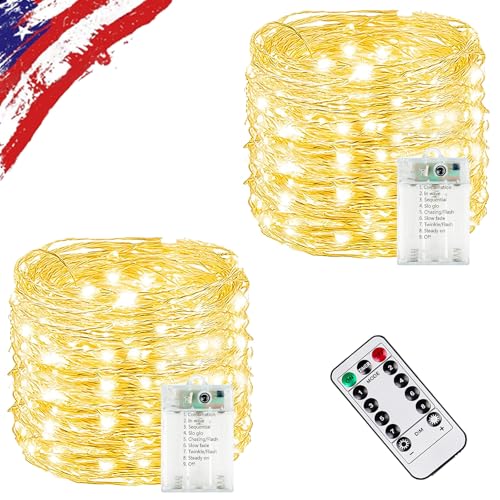 2 Pack Fairy Lights Battery Operated Twinkle Lights Remote Warm White - color: Warm White, size: 2PK 120LED With Remote