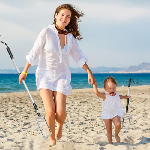 2 Pack Sand Sifter, Beach Shark Tooth Sifter Shell Scooper | Shell Scooper for Beach Dipper Scoop with Long Adjustable Handle Shovel Tool for Picking Up Shells Shovels - size: 2 Pieces Sifter