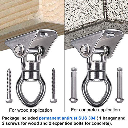 SELEWARE Heavy Duty Swing Swivel Hook, 360° Rotation Bearing Hanger | Quiet Smooth Rotation, Supports Up to 1200LB, Durable Hook Design for Swings, Hammocks, Yoga and Punching Bags - color: Swivel With Hanger