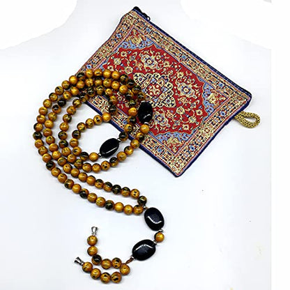 -8MM -99 Beads Necklace DHIKR TASBIH Collection- Imitation Acrylic Muslim Beads-Tesbih-Tasbih-Tasbeeh-Misbaha-Masbaha-Subha-Sebha (Yellow-Black-2) - color: Yellow-Black-2
