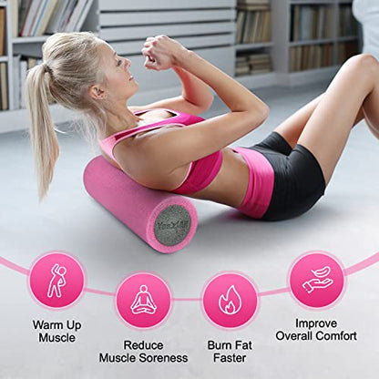 Yes4All High-Density EPP Round Back Roller Foam, Exercise Foam Roller for Yoga, Pilates & Stretching - 12, 18, 24, 36 inch - color: ‎18 Inches - Pink/Grey
