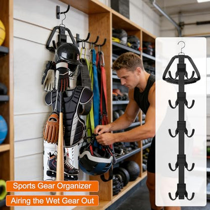 Hockey Drying Rack, Hockey Gear Drying Rack with 5 Durable Adjustable Hooks | Hold Up to 175 lbs,for Ice Field Hockey Goalie Lacrosse Football Baseball Softball Camping Fishing Accessories