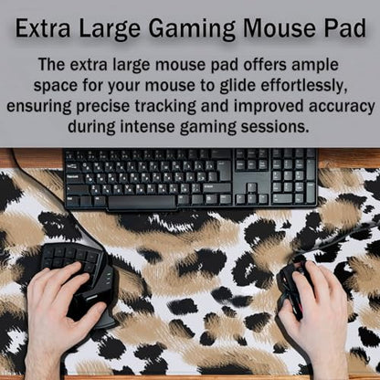 Gaming Mats XXL Keyboard and Mouse Pad - Extra Large Desk Mat for Men With Non-Slip Rubber Base 35.4 X 15.7 for Game Office, Animal Leopard Print - color: Animal Leopard Print