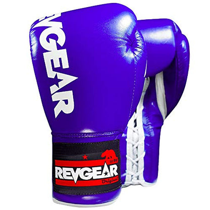 Revgear F1 Competitor Pro Lace Boxing Glove | Premium Leather | Lace-up - color: Blue, size: 10 OZ