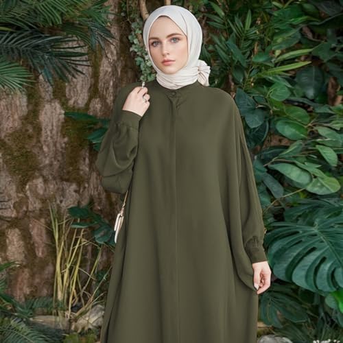 FYMNSI Abayas for Women Muslim Dress Modest Maxi Robe Abaya Kaftan Dresses Eid Prayer Clothes Arabian Islamic Dubai Outfit - color: Olive Green