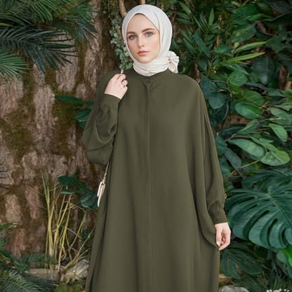 FYMNSI Abayas for Women Muslim Dress Modest Maxi Robe Abaya Kaftan Dresses Eid Prayer Clothes Arabian Islamic Dubai Outfit - color: Olive Green