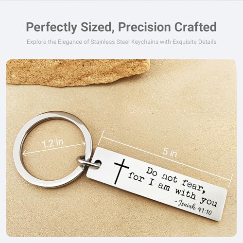 Do Not Fear for I am with You Keychain, Inspirational Bible Verse Keychain, Christian Keychain, Stainless Steel Scripture Keychain, Confirmation Baptism Gift, Christian Car Key Ring (Silver)