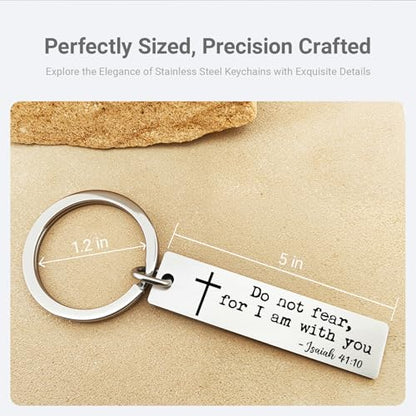 Do Not Fear for I am with You Keychain, Inspirational Bible Verse Keychain, Christian Keychain, Stainless Steel Scripture Keychain, Confirmation Baptism Gift, Christian Car Key Ring (Silver)