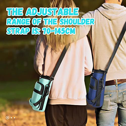 Nuovoware Water Bottle Carrier Bag, 25oz/32oz, Navy blue | Adjustable Shoulder Hand Strap, 2 Pocket, Neoprene Sleeve, For Hiking Travelling Camping - color: Navy Blue, size: 25-32 Ounces - Standard