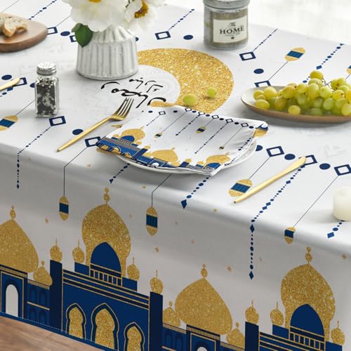 Horaldaily Ramadan Rectangular Tablecloth 60×84 Inch, Eid Al Fitr Mubarak Washable Table Cover for Party Picnic Dinner Decor - size: 60" x 84" (Rectangular)