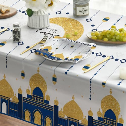 Horaldaily Ramadan Rectangular Tablecloth 60×120 Inch, Eid Al Fitr Mubarak Washable Table Cover for Party Picnic Dinner Decor - size: 60" x 120" (Rectangular)