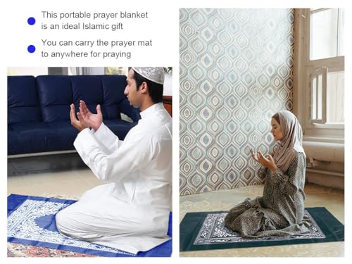 2 Pieces Prayer Mat, Musilm Prayer Mat, Polyester Prayer Rug, Portable Travel Prayer Mat, Travel Prayer Rug with Compass, for Muslim Prayer, Ramadan(60CMx100CM)