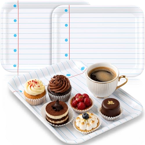 Vesici 3 Pcs Back to School Serving Trays 13 x 10 Inch Notebook Line Melamine Platters Reusable Rectangular Serving Dishes for First Day of School End of Year Teacher Party Supplies Food Snack Dessert - color: Blue and White, style: Notebook Line