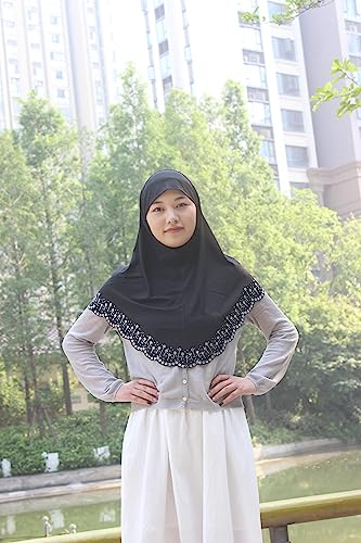 Instant Hijab Scarf for Women Muslim Women Clothing Headscarf for Girls with Czech Rhinestone - color: Black-wavy Edge