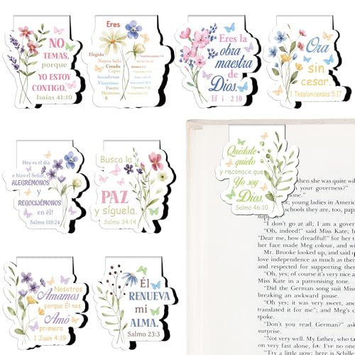 Spanish Christian Magnetic Bookmarks - 9 PCs Bible Verse Book Marks for Reading Women Religious Inspirational Page Markers Gifts for Kids Student Teacher School Accessories Church Supplies