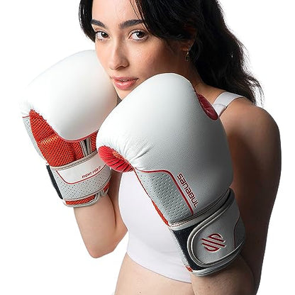 Sanabul Hyperstrike Boxing Gloves for Women, Kickboxing MMA Muay Thai Gloves, Training Sparring Punching Heavy Bag. - color: Red/White, size: 8 oz