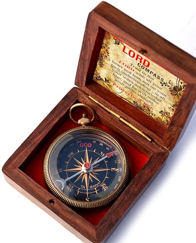 Trust in The Lord With All Your Heart - Proverbs 3:5-6 Quote Engraved Compass With Wooden Box, Greeting Card, Gift Compass, Graduation Day Gifts 2024 for Women Men Boys Girls - style: #3 Trust in The Lord Compass -Proverbs 3: 5-6