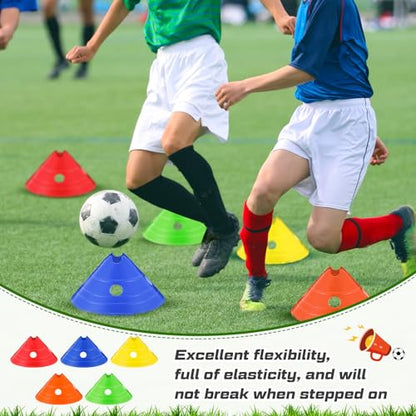 Jumbo Disc Cones Jumbo Soccer Cones with Mesh Bag Giant Large Agility for Soccer Training Adult Sports - color: red, yellow, blue, green, and orange
