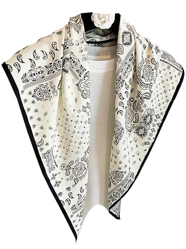 Triangle Shawls Scarf Head Hair Neck For Women Scarves Fashion Silk Feeling Lady Lightweight 51 * 23.6inch - color: K15-white Background With Black Pattern（51*23.6inch）