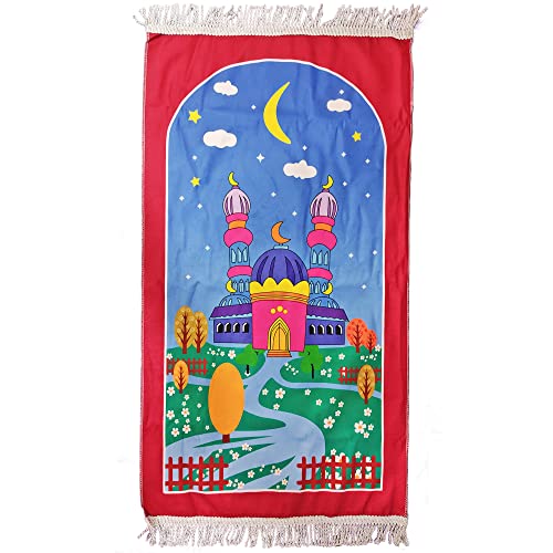 Desert Dress Kids Prayer mat boy girls rug eid mosque school travel velour soft luxury small solah design tassel carpet - color: Garden