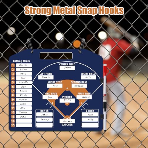 Magnetic Baseball Lineup Board, Anglecai Baseball Dry Erase Coaching Board | Baseball Coach Clipboard for Softball Dugout Board with 30 Lineup Card/ 10 Magnet/2 Marker/2 Hook - color: Blue