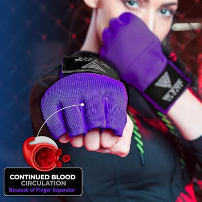 WYOX Boxing Hand Wraps Inner Gloves & Curved Focus Mitts Bundle for Men & Women Adults – 80cm Wrist Support, Gel Padding, MMA Muay Thai Kickboxing Training Gloves & Pads