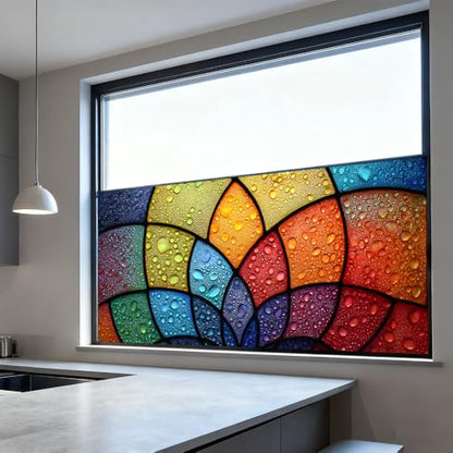 Window Privacy Film 39.37 x 17.3 in Rainbow Mosaic Static Cling | Removable and reusable static cling adds privacy and colorful stained glass style to windows, glass doors and bathrooms. - color: Colorful Window#03