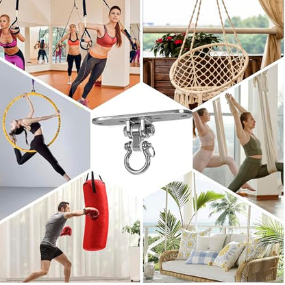 Heavy Bag Hanger,Stainless Wall Ceiling Mount Hook 180°/360° Rotation Wood Beam Holder Body Weight Strength Training Systems, Aerial Yoga Swing & Hammock - size: 4-holes with 180° Swing