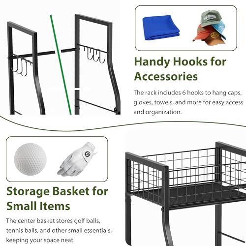 Jsskeeim Golf Bag Storage Organizer for Garage Organization, Golf Bag Stand for Golf Bag Accessories, Spacious Golf Rack for Golf Clubs & Golf Essentials, Ideal Golf Gifts for Men (Fits 2 Golf Bags) - style: 2 Bags