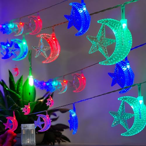 Ramadan Decor String Lights, Indoor Decoration, LED Lights with Battery Pack Moon Star Lantern (Moon Star_LED) - color: Moon Star_LED