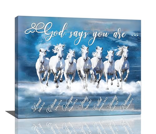 Horse Wall Art 7 Lucky Horses Pictures Wall Decor Christian Bible Verse Canvas Print Religious Scriptures Painting Home Decoration Unframed Artwork for Living Room Bedroom Kitchen Office 16"X20" - color: 7 Horses, size: 16"L x 20"W