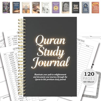 Premium Quran Study Journal - A5 Spiral Bound Islamic Reflection Notebook with 120 Pages 100gsm Thick Paper - Arabic & Translation Tracker for Daily Quranic Study, Memorization & Ramadan Gifts (Luminous Black) - color: Luminous Black