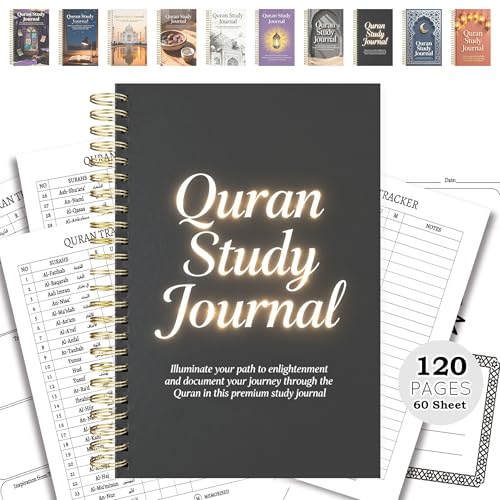 Premium Quran Study Journal - A5 Spiral Bound Islamic Reflection Notebook with 120 Pages 100gsm Thick Paper - Arabic & Translation Tracker for Daily Quranic Study, Memorization & Ramadan Gifts (Luminous Black) - color: Luminous Black