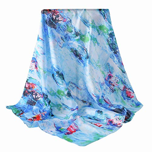 100% Mulberry Silk Scarf-Printed or Solid Color 35” Square Large Silk Hair Head Wrap Scarf With Gift Box Package - color: I Pattern: Blooming Candock