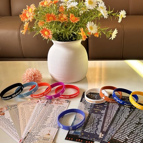 60 Sets Islamic Learning Gifts Bulk, Islamic Party Favors, 99 Names of Allah Bookmarks with Silicone Bracelets, Arabic English Muslim Gifts,Classroom Rewards, Muslim Educational Party Favors - style: Colorful-60