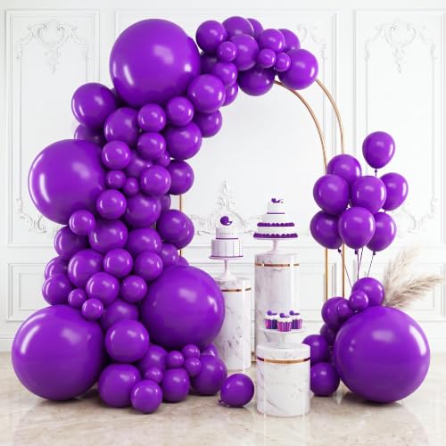 RUBFAC 154pcs Dark Purple Balloons Different Sizes of 18 12 10 5 Inch Royal Purple Arch Kit Garland for Mother's Day Birthday Party Baby Shower Graduation Anniversary Bachelorette Decorations - color: Dark Purple