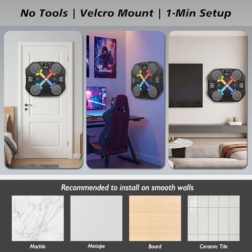 Music Boxing Machine Sport Toys for Kids and Adults,Wall Mounted Bluetooth Smart Punching Target,Training Pad Toy with Boxing Glove,Ideas Toys for Boys Girls Kids 3 4 5 6 7 8 9 10 11 12+ Years Old - color: Black S